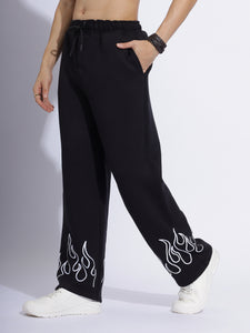 Flame Printed Baggy Pants | Bold Black Streetwear