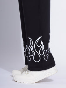 Flame Printed Baggy Pants | Bold Black Streetwear