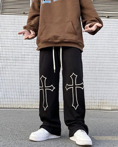 Aesthetic Cross Baggy Straight Fit Track Pants - Iconic Street Style