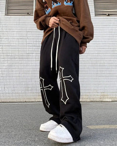 Aesthetic Cross Baggy Straight Fit Track Pants - Iconic Street Style