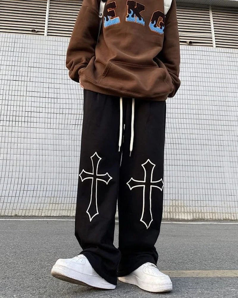 Aesthetic Cross Baggy Straight Fit Track Pants - Iconic Street Style