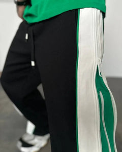 Green Double Zip Baggy Pants | 3-Way Versatile Wide-Leg Joggers