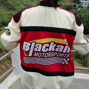 Back view of Black Air Racing Jacket for Women with Motorsport-Inspired Design