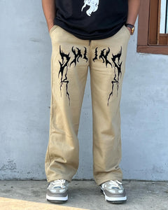 Y2K Khaki Low Rise Baggy Pants | Vintage Grunge Style for Men