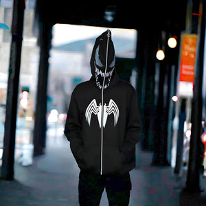 Marvel Venom Hoodie | Black Zip-Up Sweatshirt for Superhero Fans